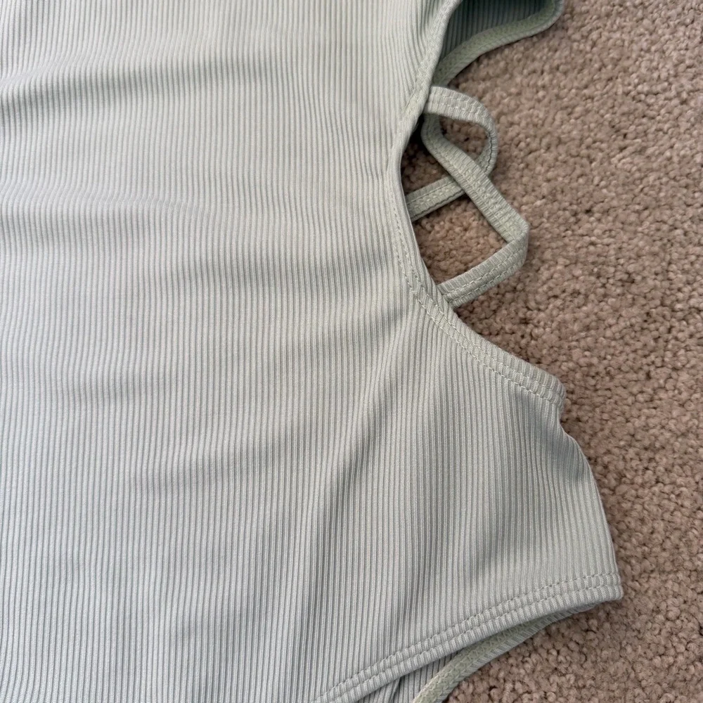 Girls Swimwear Mint Green Ribbed Knit One Piece Cut Out Swim Bathing Suit 14